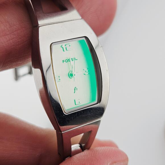 Fossil Women's Silver Tone Contemporary Watch Pink Dial With Green Backlight - Picture 3 of 7